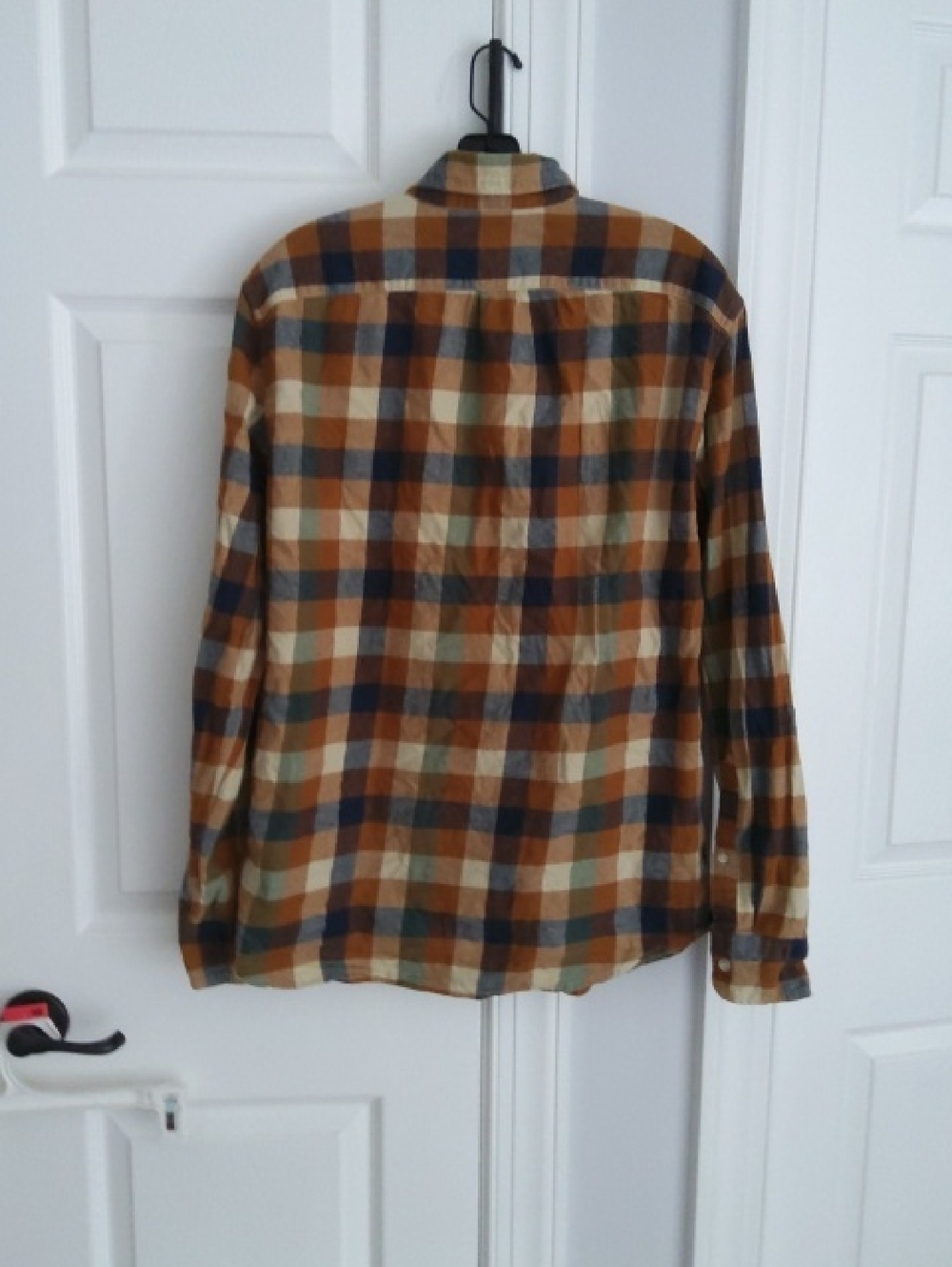 J. CREW Flannel Blue, Brown & Cream Plaid Casual Button-Down Shirt - Picture 3 of 3
